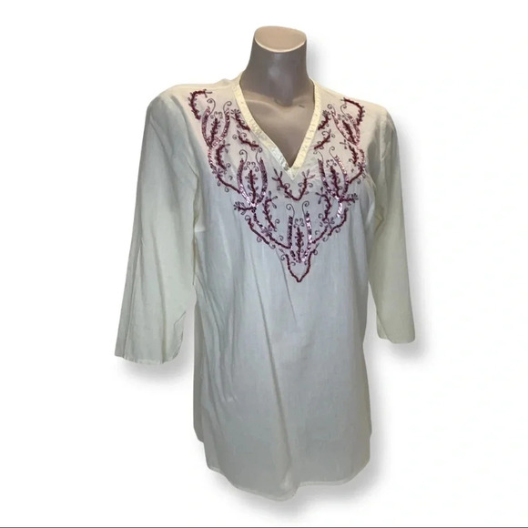 Unique Spectrum V-Neck Top with Sequence - Picture 1 of 5